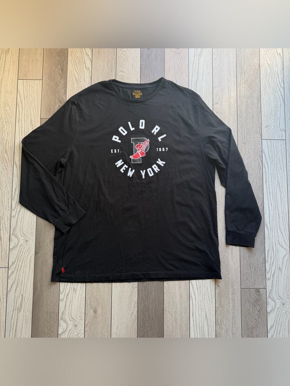 Polo by Ralph Lauren Black Long-Sleeve Graphic Tee with Red Detail XXL